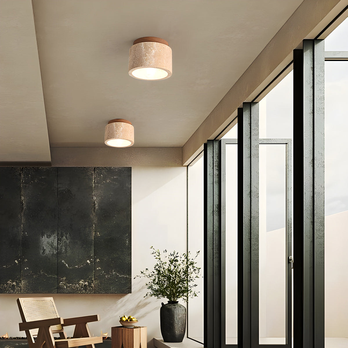 Minimalist Rustic Stone Ceiling Light - view 4 | Liootrlamp