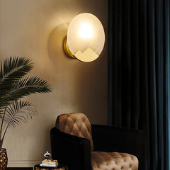Brass and Alabaster Round Wall Light