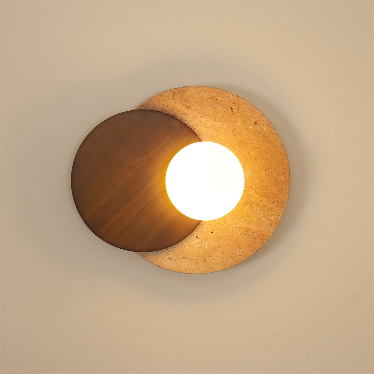 Partial Eclipse Wood & Stone Wall Light - view 8 | Liootrlamp
