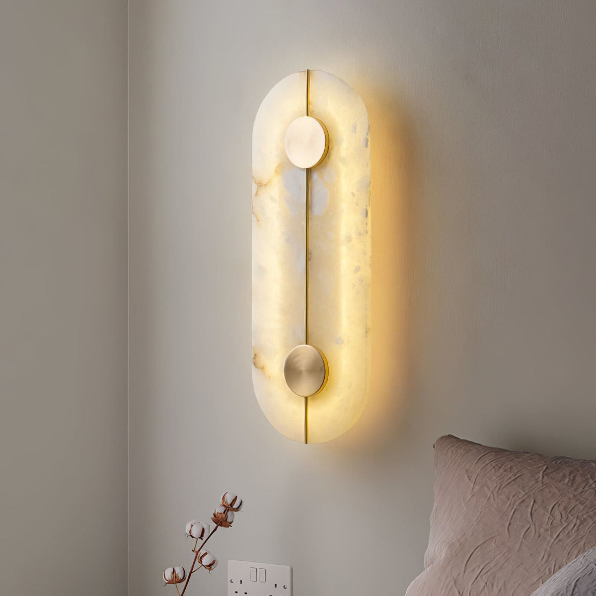 Oval Pill-Shaped Alabaster Wall Sconce