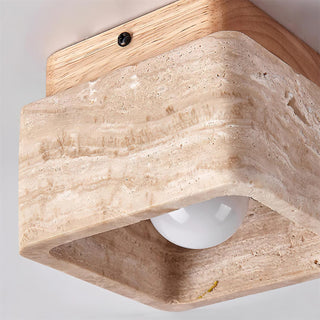 Square Travertine Flush Mount Ceiling Light