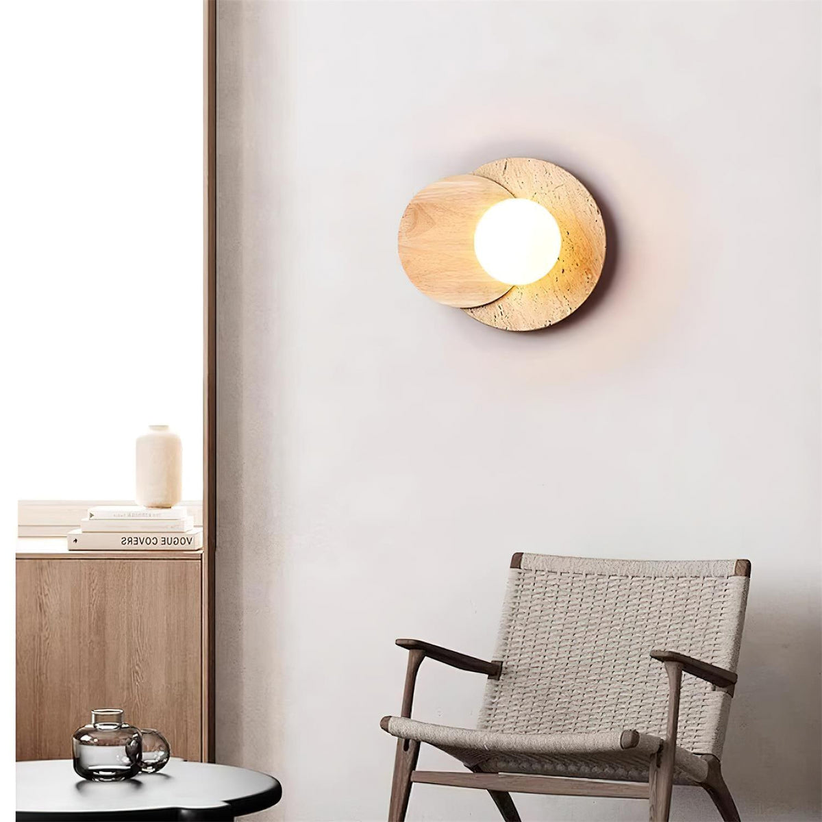 Partial Eclipse Wood & Stone Wall Light - view 6 | Liootrlamp