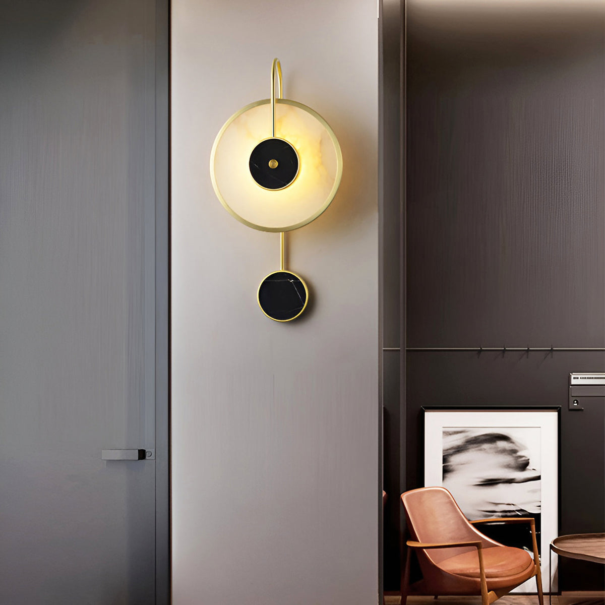Art Deco Black & White Alabaster Wall Lamp