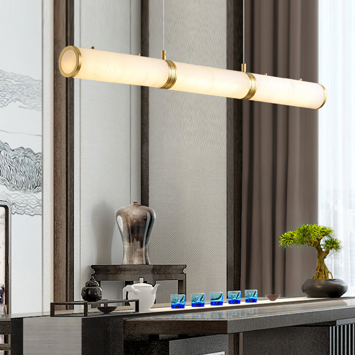 Alabaster Column Linear Chandelier - view 5 | Liootrlamp