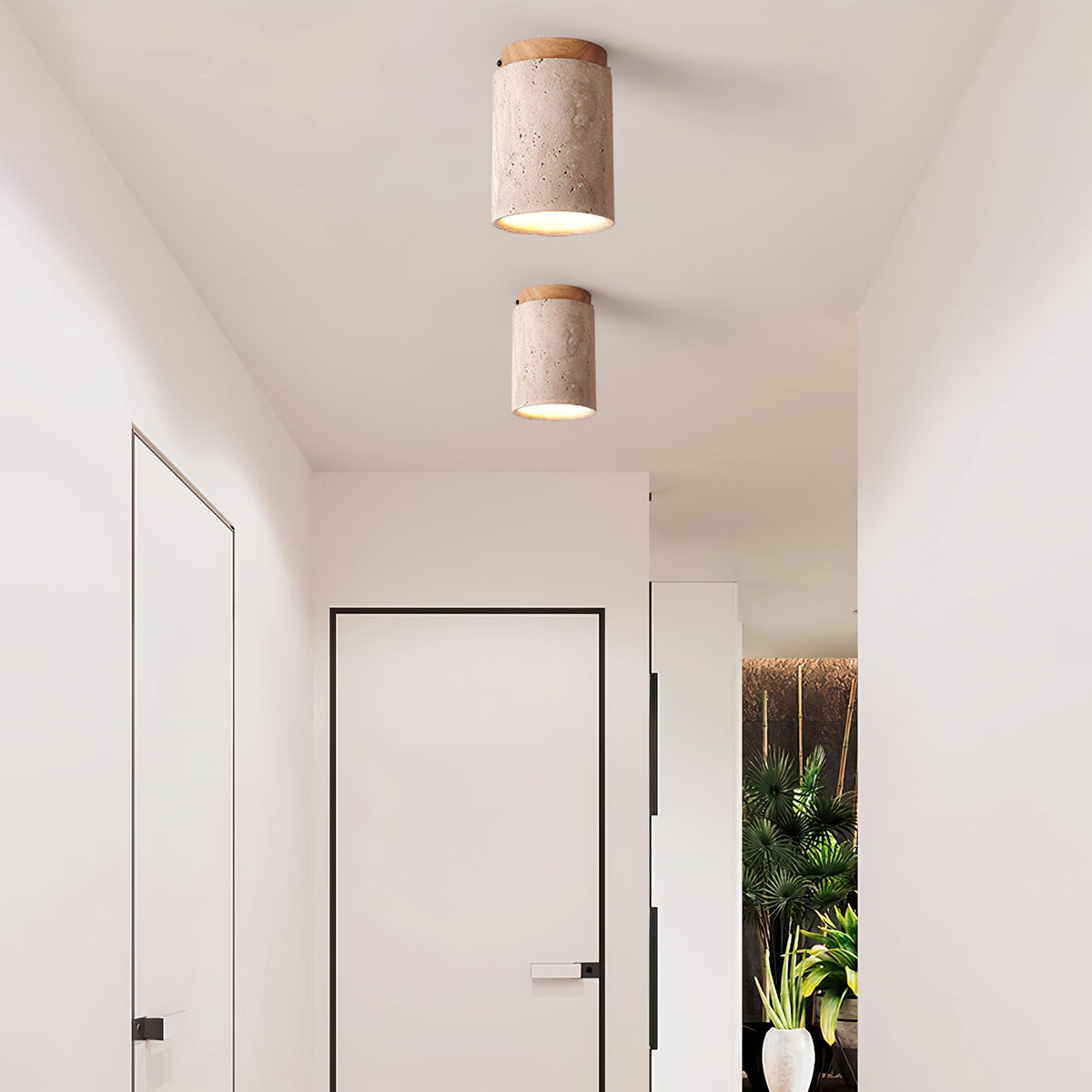 Wood and Stone Modern Flush Mount Light - view 6 | Liootrlamp
