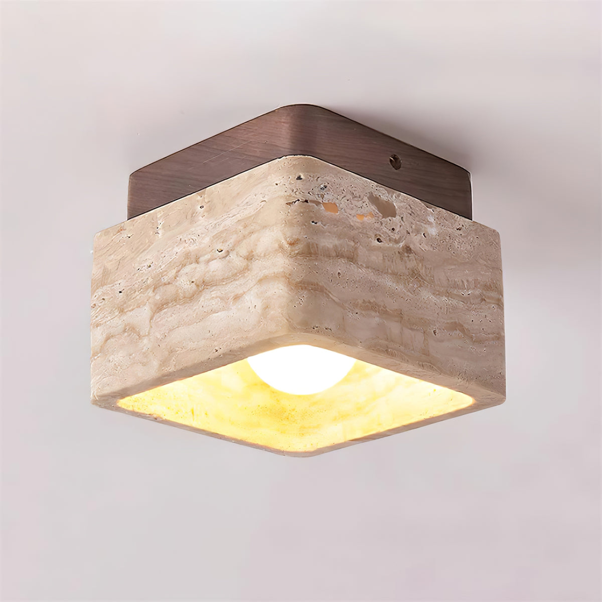 Square Travertine Flush Mount Ceiling Light