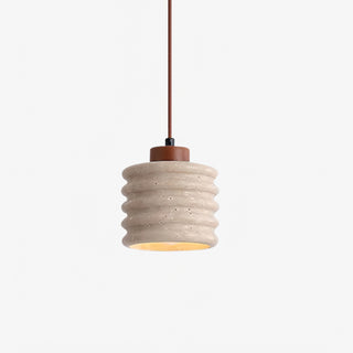 Rustic Travertine Cylinder Pendant with Wood Accent