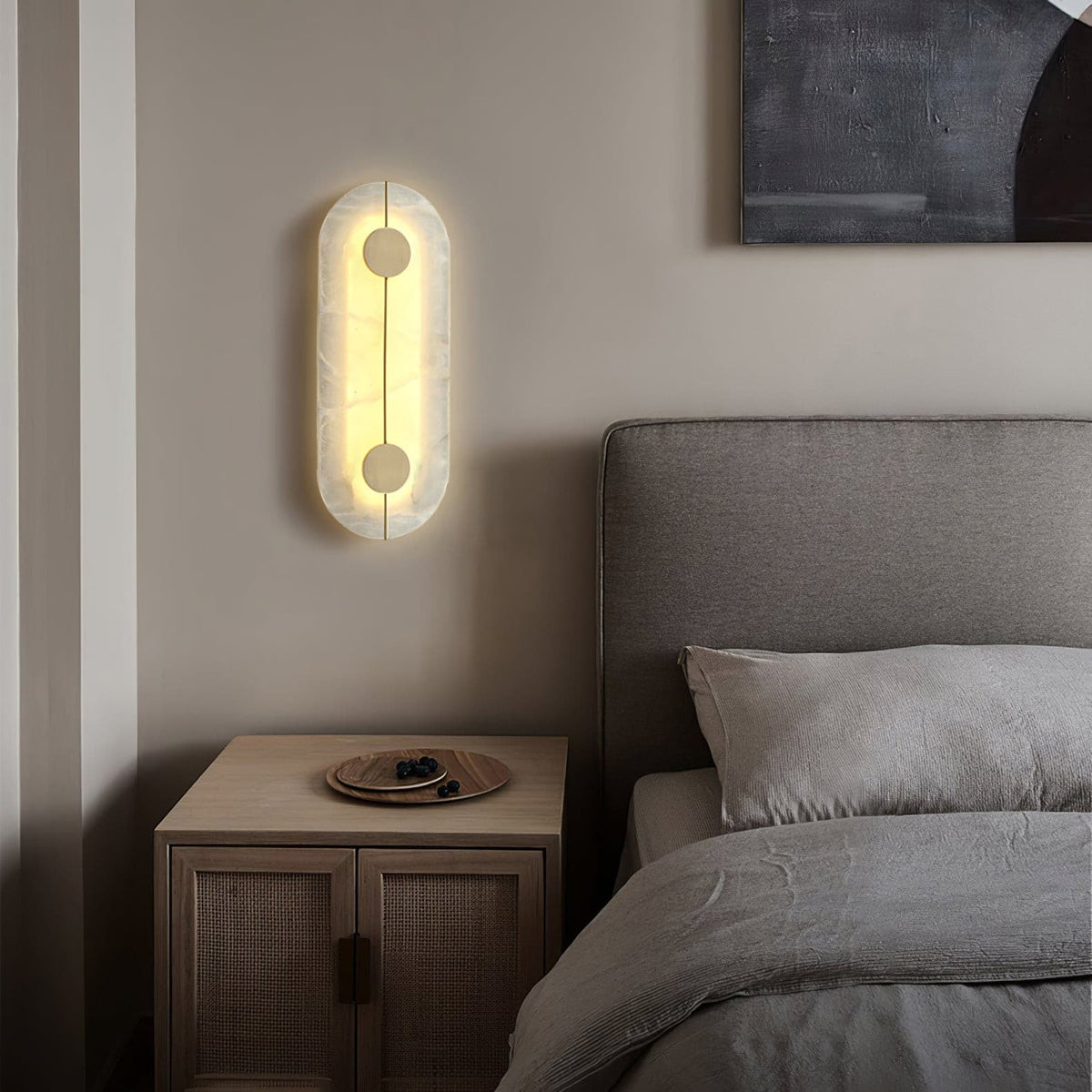 Oval Pill-Shaped Alabaster Wall Sconce - view 7 | Liootrlamp