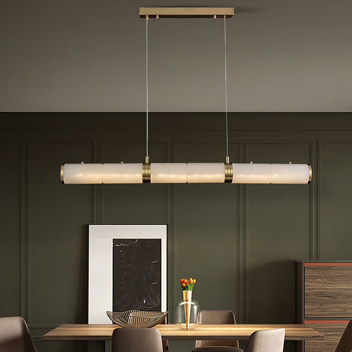 Alabaster Column Linear Chandelier - view 3 | Liootrlamp
