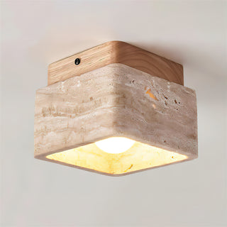 Square Travertine Flush Mount Ceiling Light