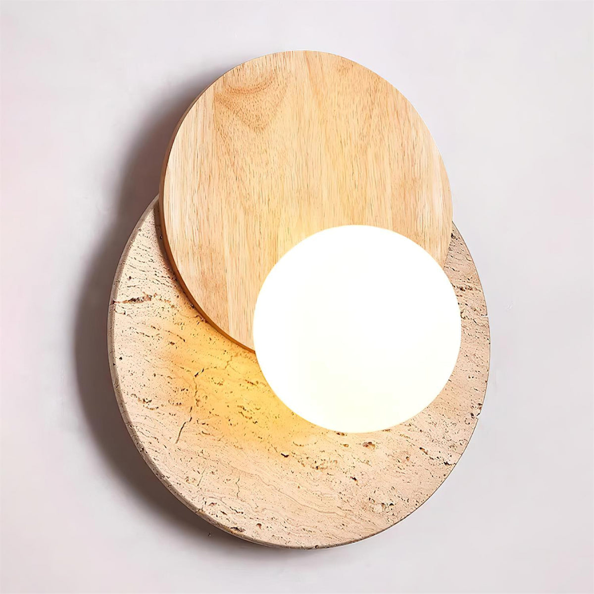 Partial Eclipse Wood & Stone Wall Light - view 11 | Liootrlamp