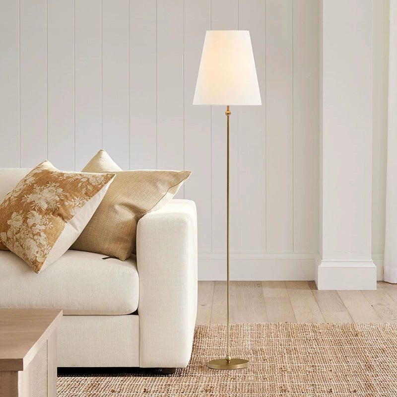 Minimalist Brass Floor Lamp with Fabric Shade