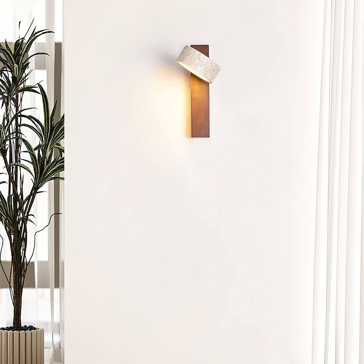 Minimalist Stone and Wood Wall Lamp - view 3 | Liootrlamp