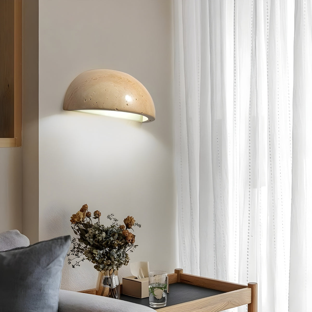 Mid-Century Semi-Circle Stone Wall Lamp