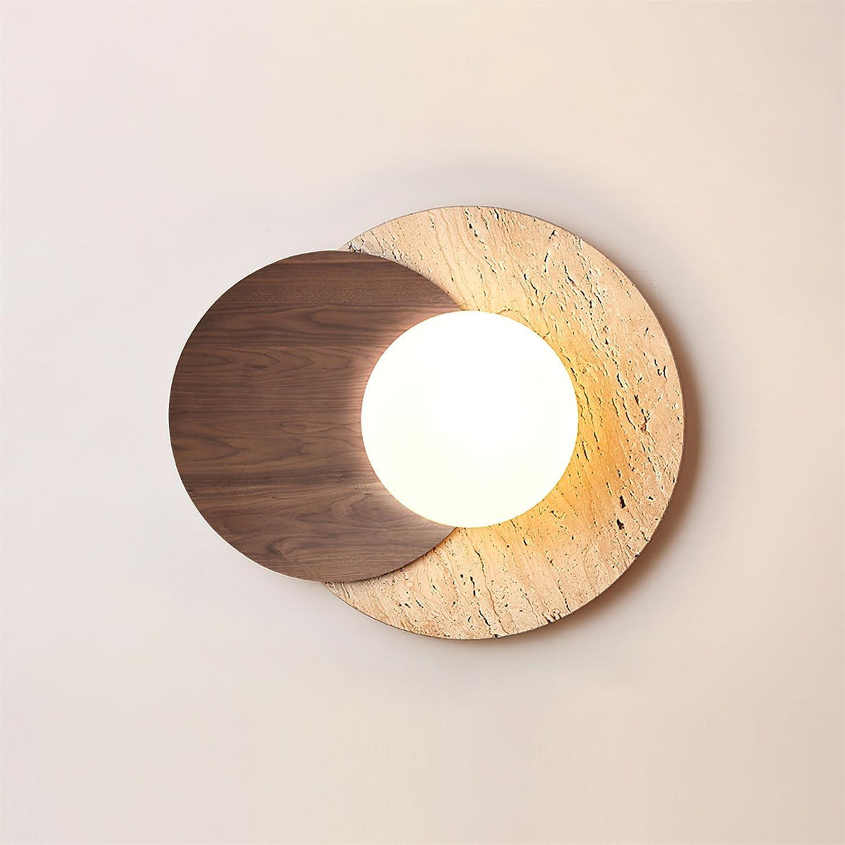 Partial Eclipse Wood & Stone Wall Light - view 18 | Liootrlamp