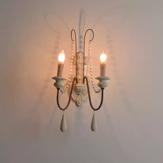 White Metal Wall Sconce with Wood Backplate and 2 Bulbs