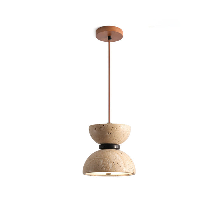 Japanese Style Double Bowl Travertine Pendant Light | Liootrlamp