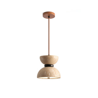 Japanese Style Double Bowl Travertine Pendant Light