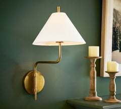 Fabric Lampshade Brass Curved Wall Lamp