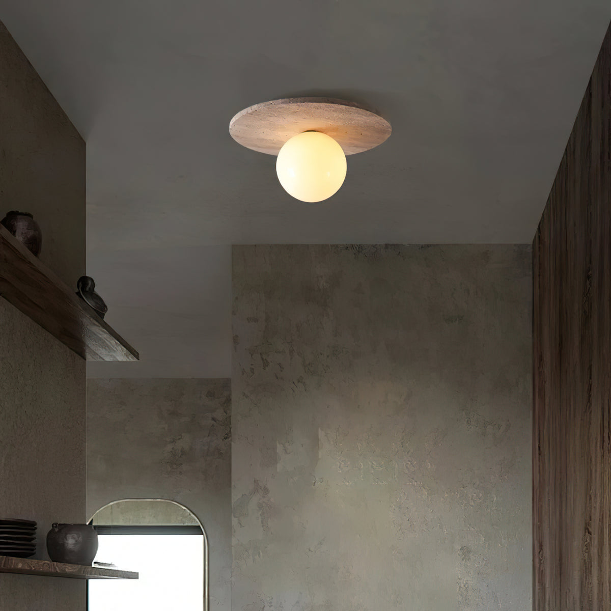 Minimalist Stone Disc Ceiling Light - view 4 | Liootrlamp