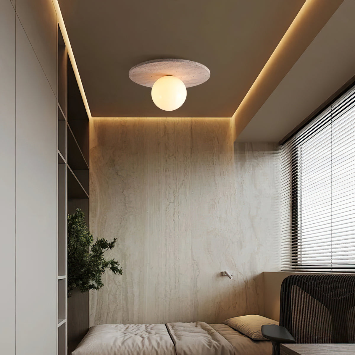 Minimalist Stone Disc Ceiling Light - view 3 | Liootrlamp