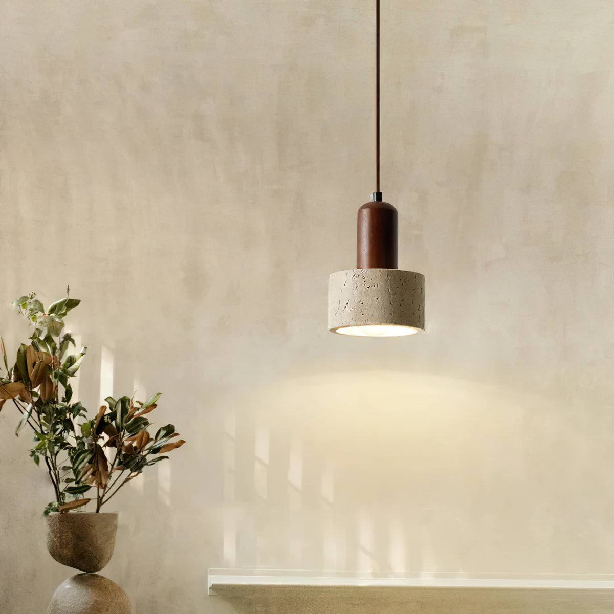 Natural Travertine Cylinder Pendant Light - view 8 | Liootrlamp