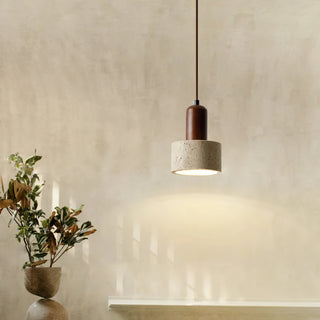 Natural Travertine Cylinder Pendant Light