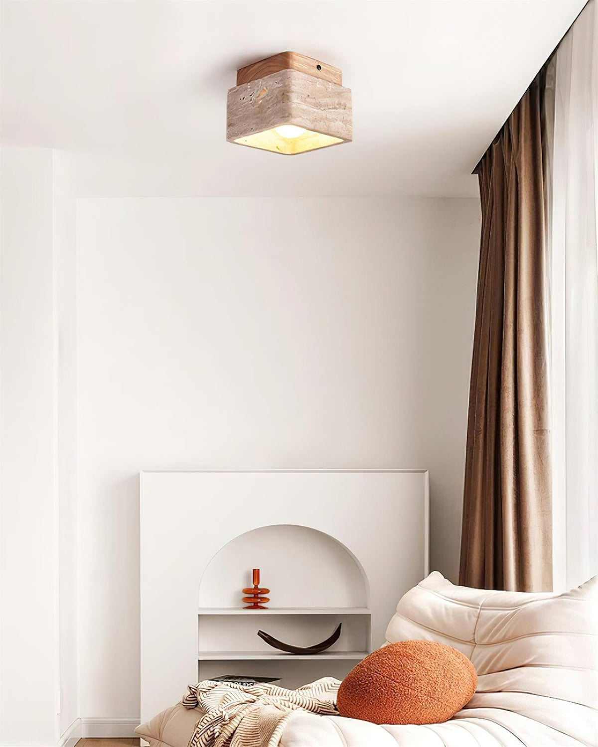 Square Travertine Flush Mount Ceiling Light - view 5 | Liootrlamp