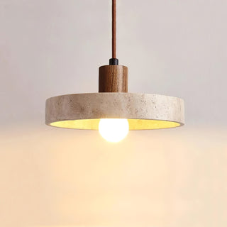 Natural Walnut Wood and Stone Pendant Lamp