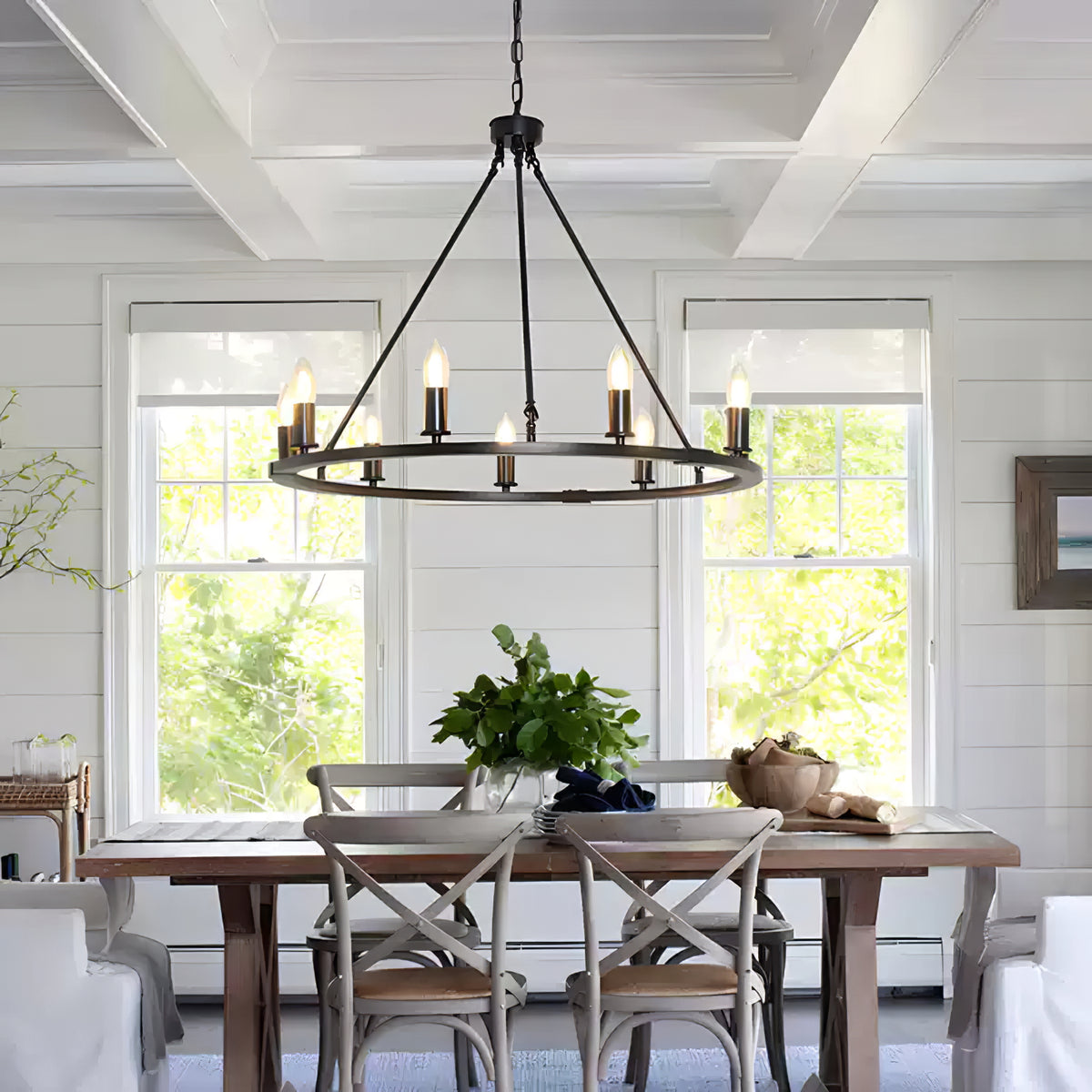 Rustic Industrial Black Candle Chandelier