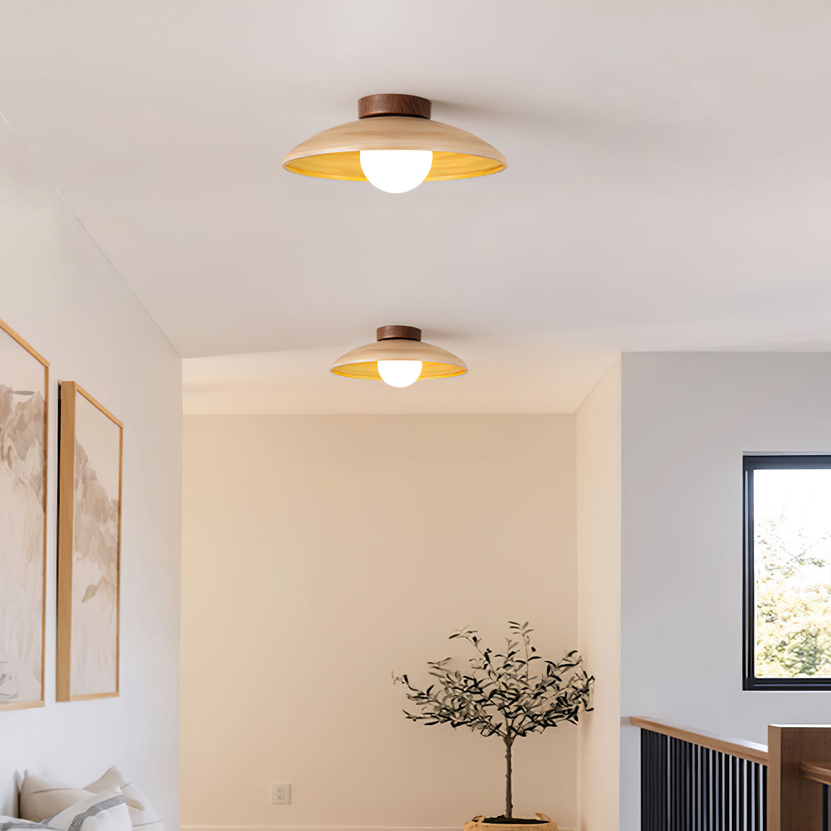 Vintage Wood Dome Ceiling Light - view 8 | Liootrlamp