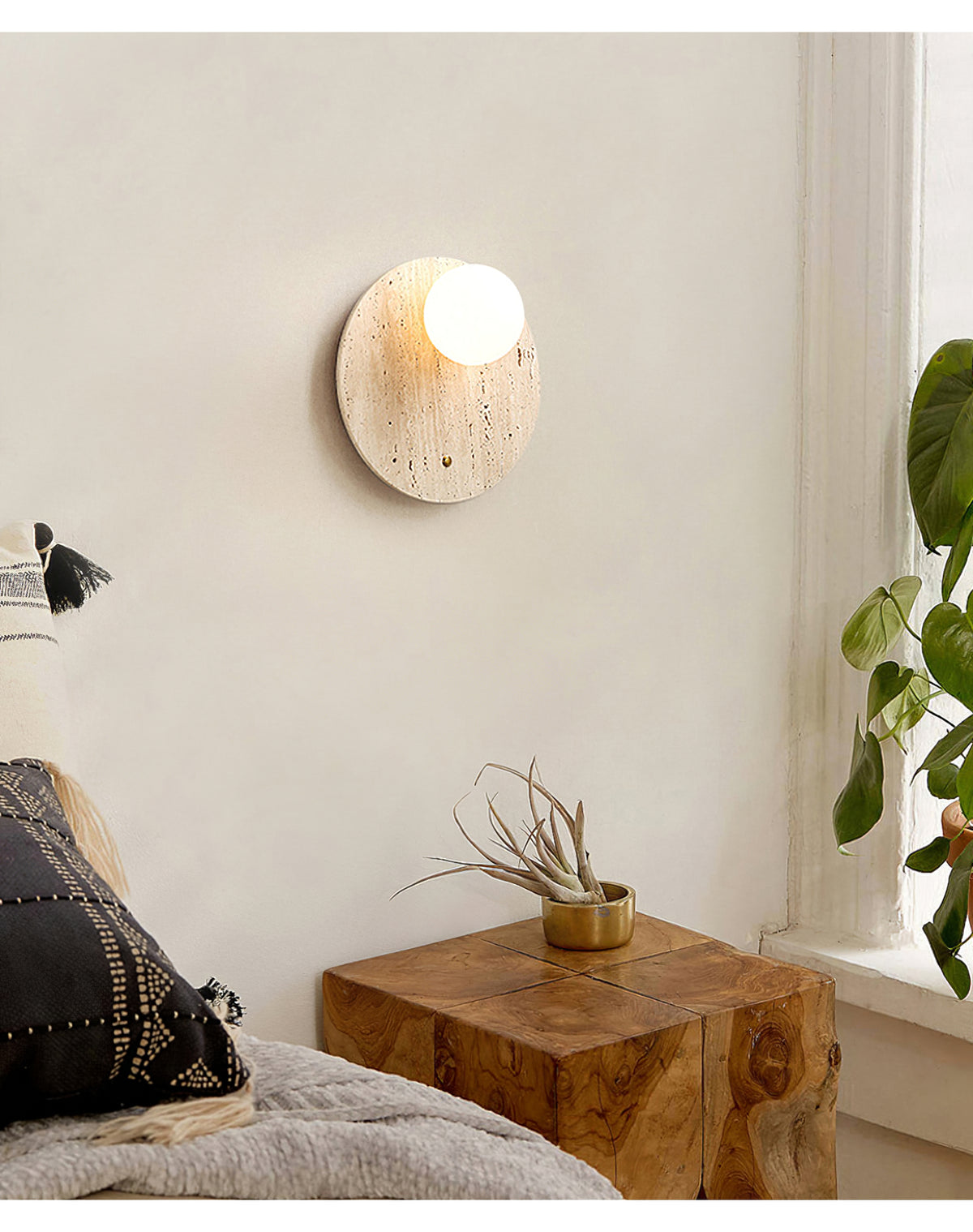 Japanese Oval Travertine Wall Light - view 6 | Liootrlamp