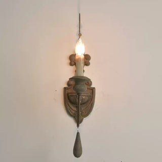 White Metal Wall Sconce with Wood Backplate and 2 Bulbs