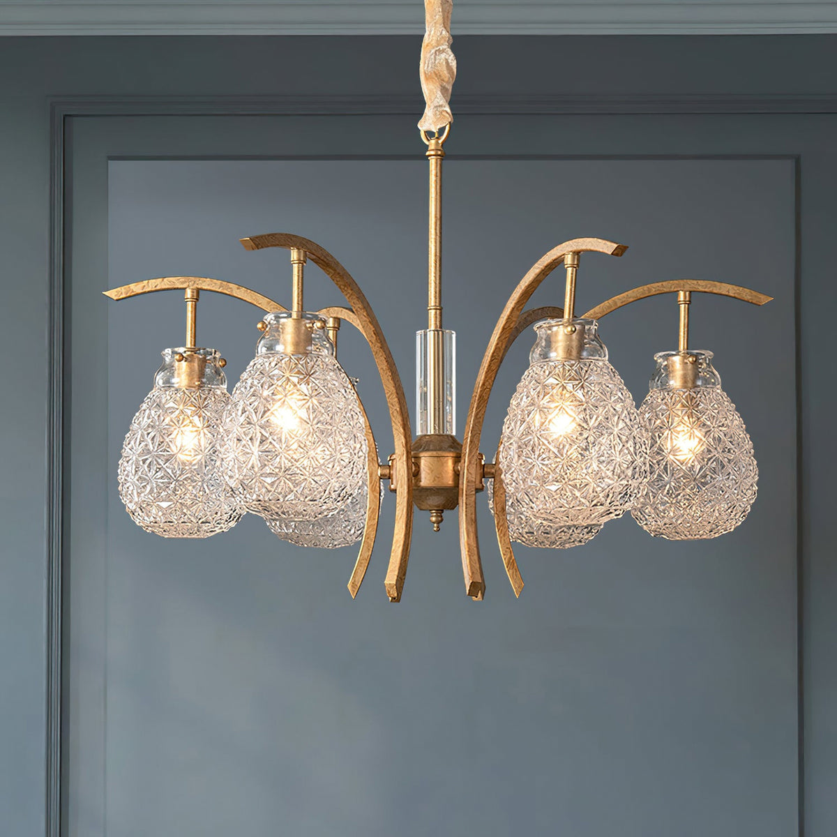 Golden floral glass chandelier - view 5 | Liootrlamp