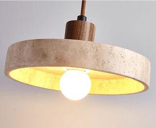 Natural Walnut Wood and Stone Pendant Lamp