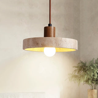 Natural Walnut Wood and Stone Pendant Lamp