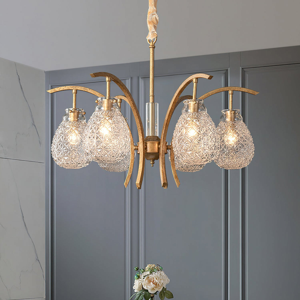 Golden floral glass chandelier - view 13 | Liootrlamp