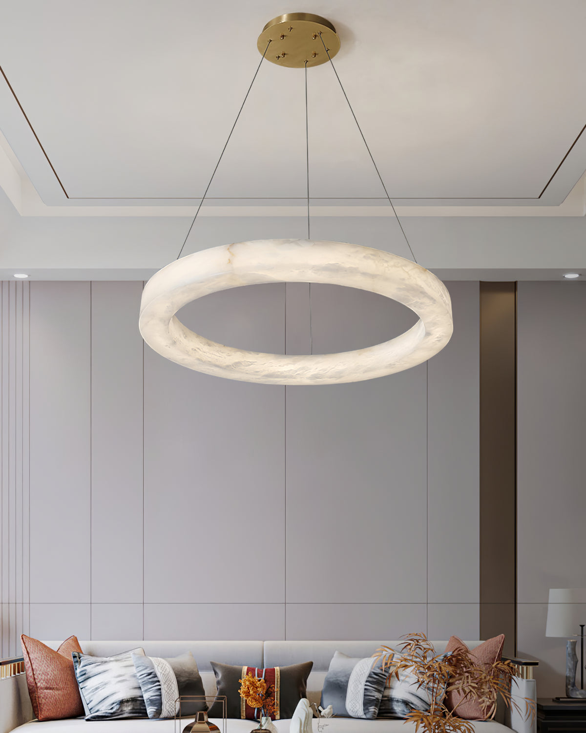 Triple Ring Alabaster Pendant Light - view 18 | Liootrlamp