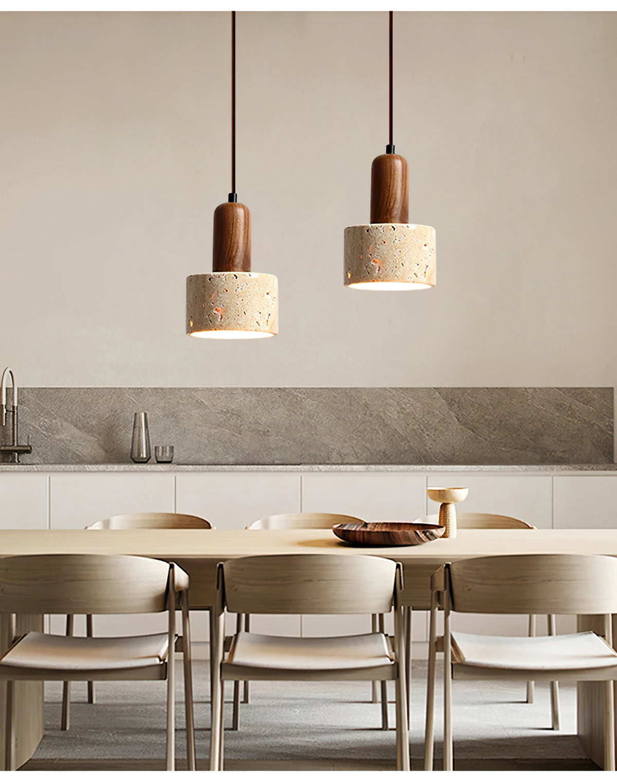 Natural Travertine Cylinder Pendant Light - view 12 | Liootrlamp
