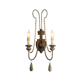 White Metal Wall Sconce with Wood Backplate and 2 Bulbs