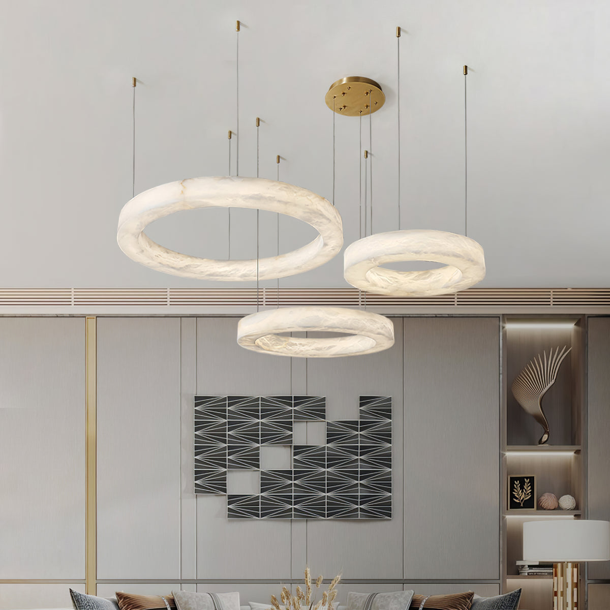 Triple Ring Alabaster Pendant Light - view 11 | Liootrlamp