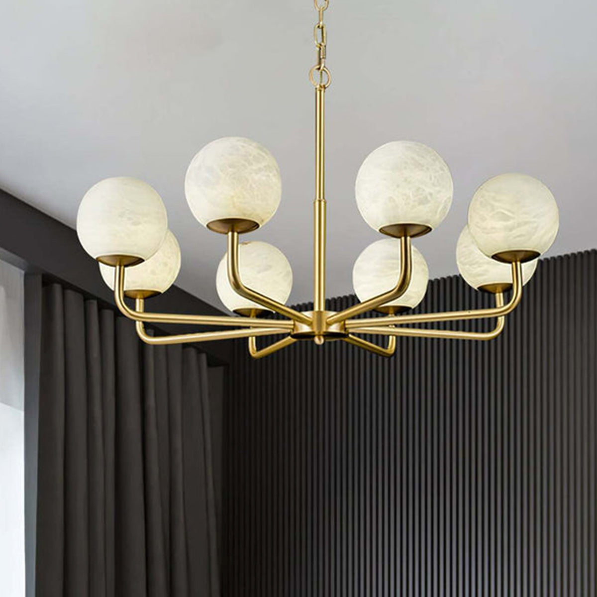 Round Alabaster Brass Chandelier - view 11 | Liootrlamp