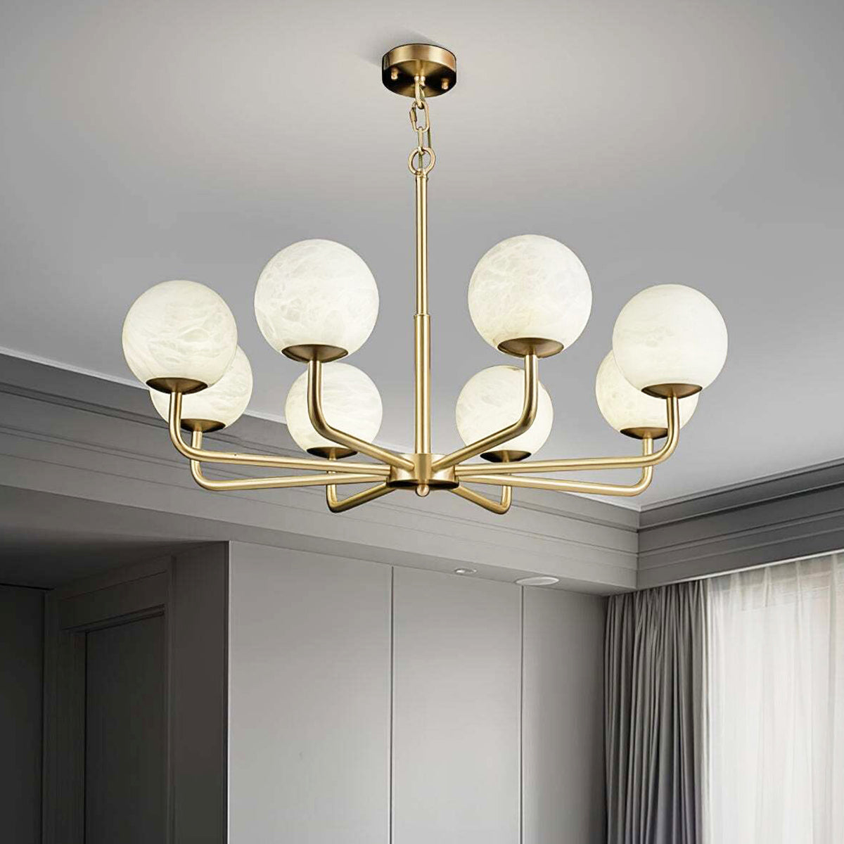 Round Alabaster Brass Chandelier - view 5 | Liootrlamp