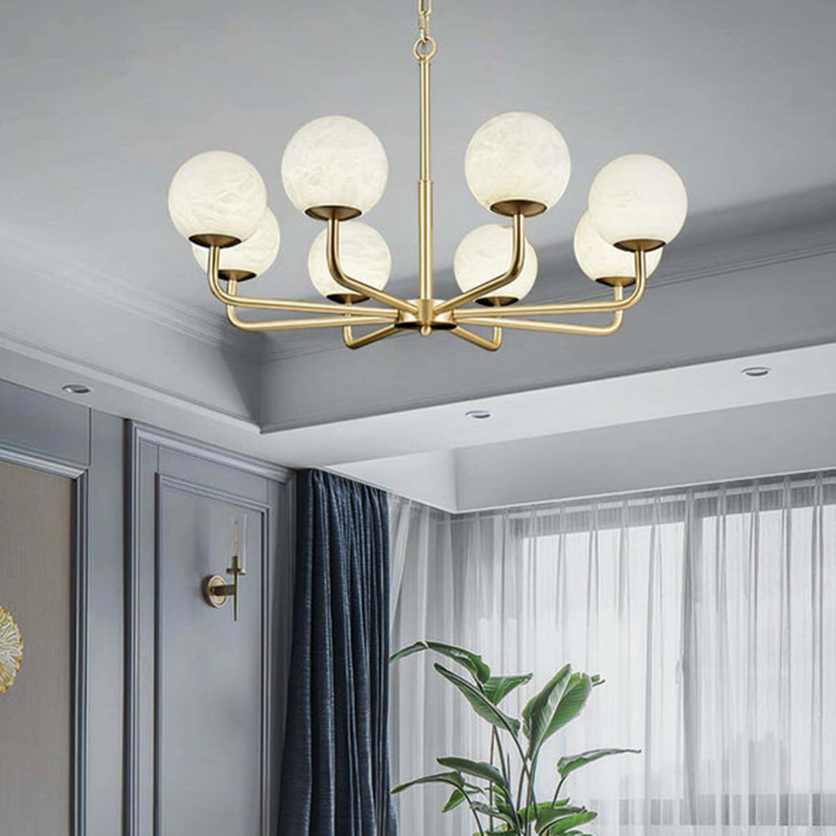 Round Alabaster Brass Chandelier - view 8 | Liootrlamp