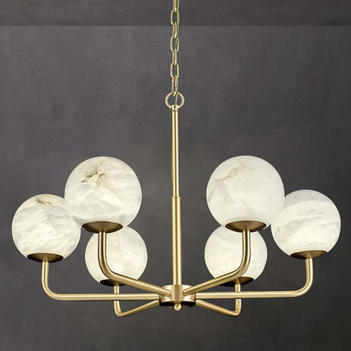 Round Alabaster Brass Chandelier - view 15 | Liootrlamp