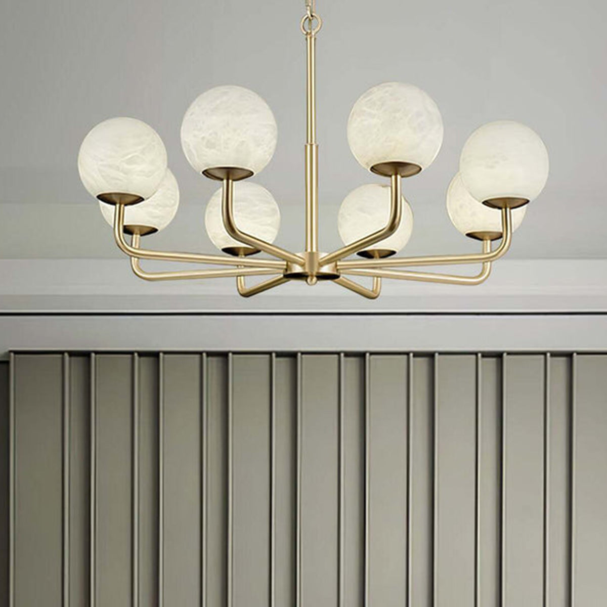Round Alabaster Brass Chandelier - view 9 | Liootrlamp