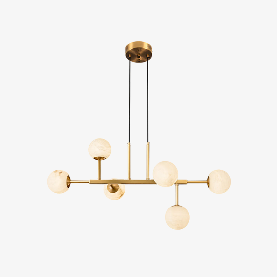 Brass Linear Alabaster Globe Chandelier