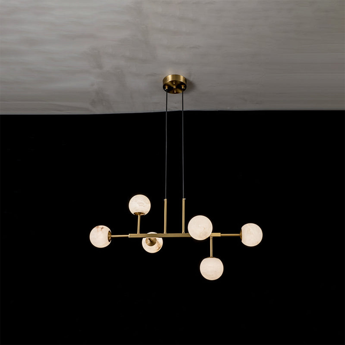 Brass Linear Alabaster Globe Chandelier - view 9 | Liootrlamp