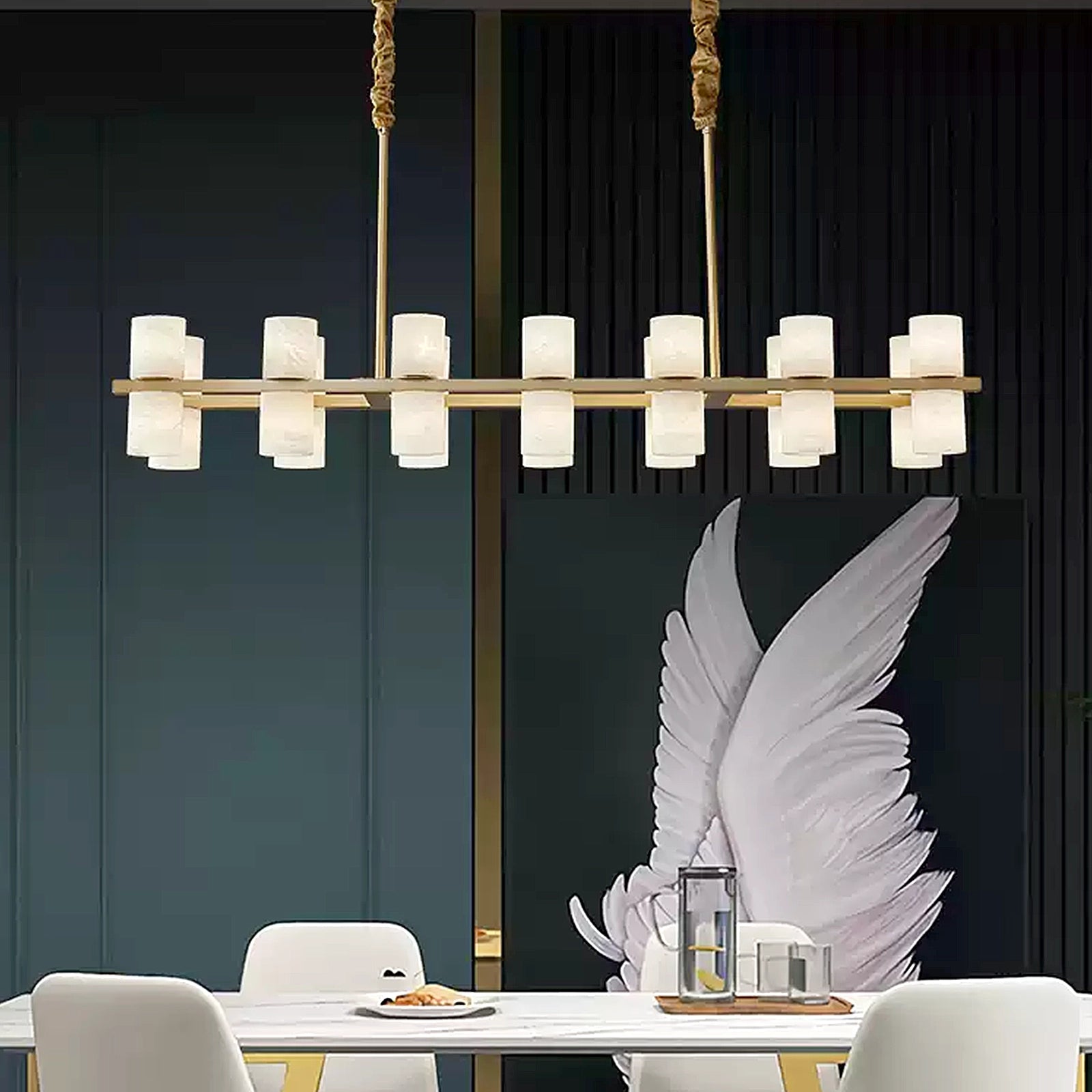 Alabaster Brass Dining Room Chandelier
