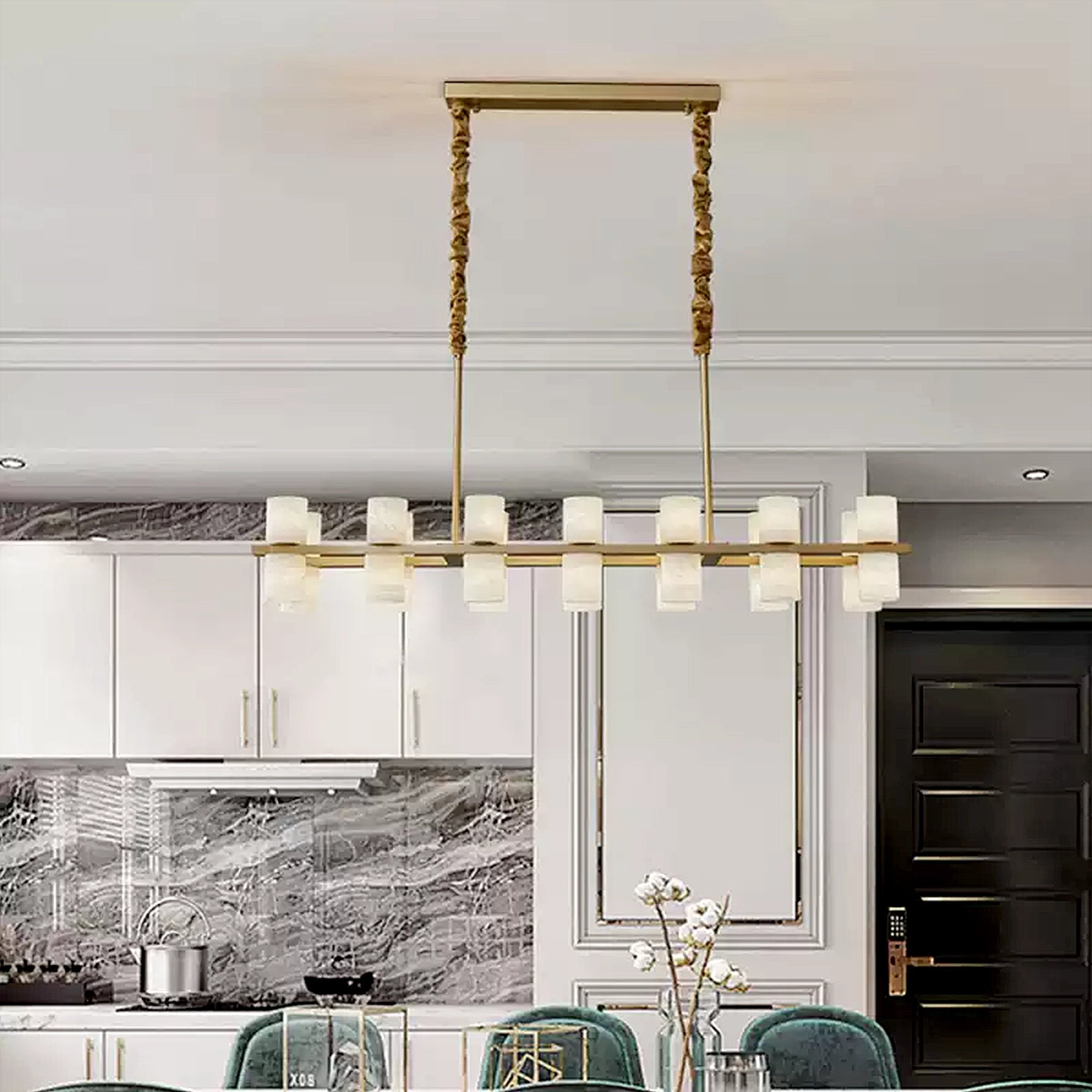 Alabaster Brass Dining Room Chandelier